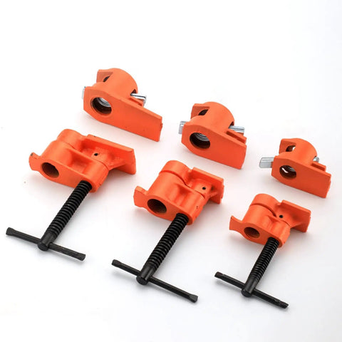 Heavy Duty Steel Pipe Clamp Set For Woodworking Hand Crank Adjustable Vise, orange color, stable grip for gluing projects.