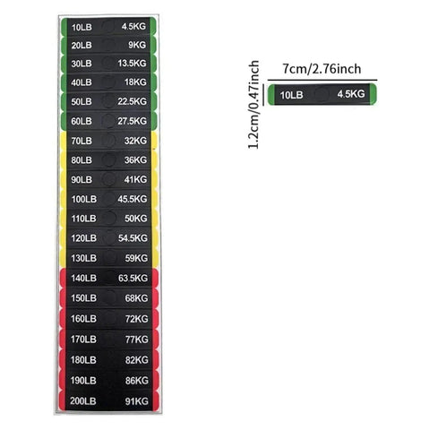 Gym Weight Stack Labels For Weight Identification On Fitness Equipment For Home Or Commercial Gyms, 10 To 200 Lb Decals
