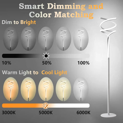 LED Modern Floor Lamp For Living Room With Remote Dimmer Three Color Temperature Modes 40W 2500LM shown with dimming options