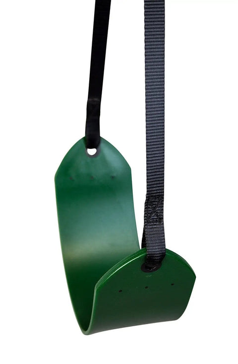 Green Zip Line Swing Seat with Nylon and Powder Coated Alloy Steel Build, 250 Pound Weight Limit, 40 Inch Height, Front View