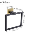 Dope Black And Gold Stainless Steel Towel Ring Wall Mount Square Hand Towel Holder for Bathroom size dimensions shown