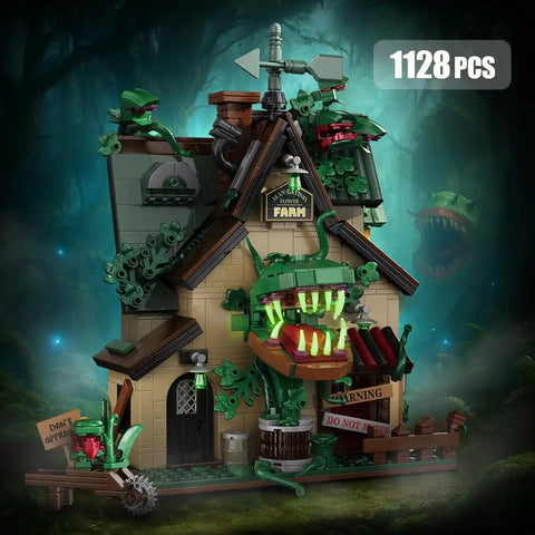 Carnivorous Plant House Building Block Set For Adults, Street Scene MOC Kit With 1128 Pieces, creepy house display
