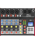 Front view of Six Channel Bluetooth DJ Mixer And USB Audio Interface For Home Studio Recording Portable Digital Mixing Console With Independent Channel Gain EQ FX Send And Master Control PMXU68BT