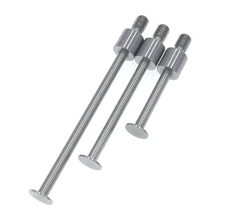 Flat Dial Indicator Contact Points Set With 0.4mm Depth, 5mm Thickness, 4-48 UNF Thread A Set, three silver contact points displayed