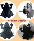 Frog Shaped Cabinet Knobs Set Of 4 Black Zinc Alloy Drawer Pulls For Dresser Wardrobe And Doors, showing front and side views