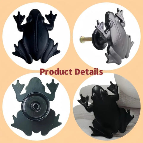 Frog Shaped Cabinet Knobs Set Of 4 Black Zinc Alloy Drawer Pulls For Dresser Wardrobe And Doors, showing front and side views