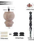 Top Shelf 3 Inch Smooth Wooden Bun Feet For Furniture Fixer Upper Set Of 8 With M8 Bolts Metal Mounting Plates And Felt Pads For Dresser Couch Sofa Diy Revamp with product dimensions and accessories shown.