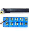 Three Quarters Inch By Ten Inch Solid Carbide Indexable Boring Bar With Ten Carbide Inserts included for right hand turning