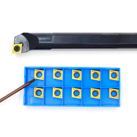 Three Quarters Inch By Ten Inch Solid Carbide Indexable Boring Bar With Ten Carbide Inserts included for right hand turning
