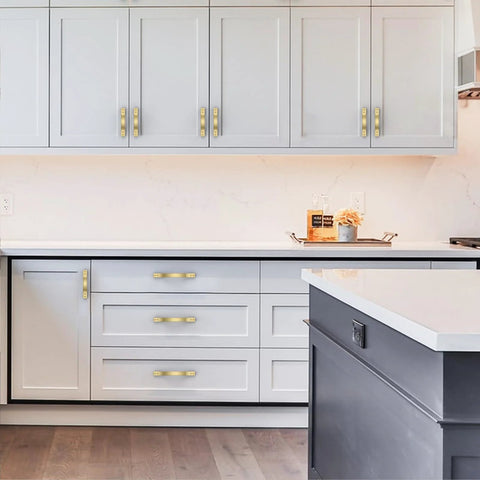 Modern kitchen cabinets with Brushed Gold Cabinet Pulls Set With 3 Inch Hole Center Spacing 76mm Kitchen Cabinet Handles.