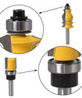 Close-up view of the Top Mount Router Bit Ball Bearing Repair Kit with visible steel bearings and yellow router bit components.
