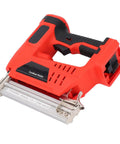 No Sweat Garage Grade Brushless Cordless Brad Nailer With Rapid Single Contact Firing Mode For Smooth Nail Driving and Heavy Duty Woodworking or Framing Gear For Weekend Warriors - close view of red cordless nailer