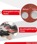 Diamond Tile Hole Saw Kit 10 Pack Pro Grade Core Drill Bits Set showing hole enlargement and bevelling features