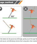 Usage instructions for Beefy Heavy Duty Camping Tent Stakes 12 Pack showing correct and incorrect insertion angles.
