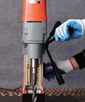Heavy Duty Mag Drill Kit For Steel Plate Metal Fabrication with annular cutter in operation by a user.
