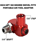 2 Pack 360 Degree Swivel Air Tool Fittings Kit One Quarter Inch NPT Aluminum Adapters With MNPT Quick Connect Portable Air Hose Connectors