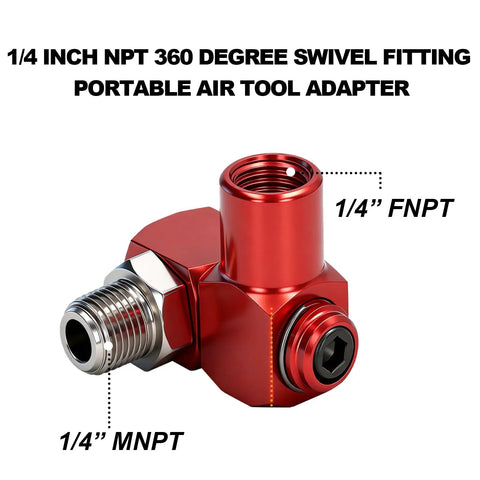 2 Pack 360 Degree Swivel Air Tool Fittings Kit One Quarter Inch NPT Aluminum Adapters With MNPT Quick Connect Portable Air Hose Connectors