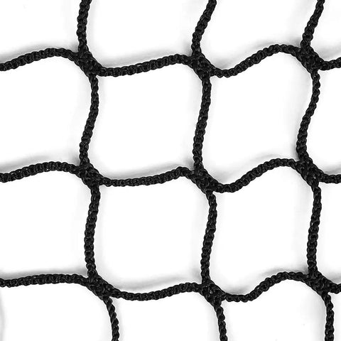 Close-up of the mesh pattern on a Baseball Softball Batting Cage Netting 10x10x45 Ft Nylon UV Resistant Durable Practice Net For Backyard Garage Use Net Only No Frame Included Great For Backyards And Garages For Baseball And Softball Practice And Training Sessions.