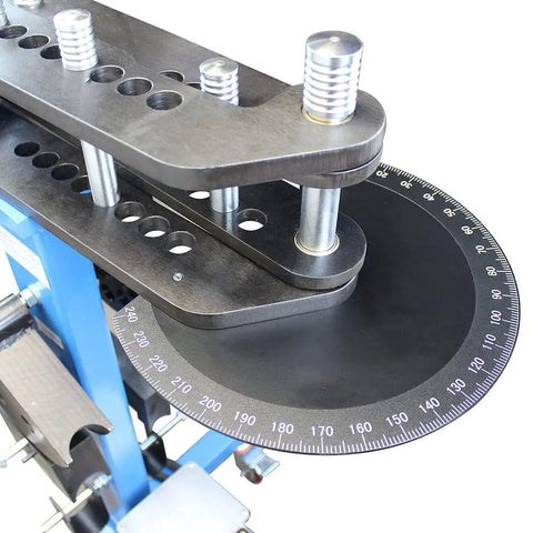 Close-up of pro grade bending die set on Built Tough 10 Ton Electric Hydraulic Pipe Bender for precise angles.