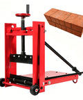 Wheeled Paver Cutter With Eight Bearing Rolling Platform Heavy Duty Steel Frame Precise Lightweight Brick Cutter For AAC And Foam Blocks Clean Smooth Cuts Fast Labor Savings Durable Performance, red steel frame with brick sample