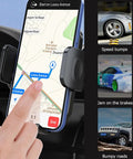 Zero Shake Car Phone Holder With Metal Hook Clip And Air Vent Cell Phone Mount securing a smartphone displaying GPS navigation.