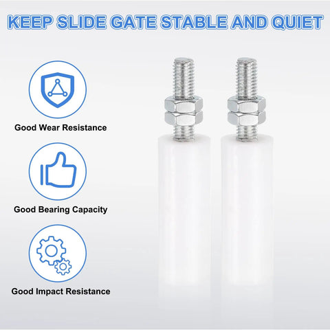 Two Pack Slide Gate Guide Rollers Roll Smooth Three Inch Nylon Rollers Gate Support Assembly Universal Rolling Gate Guider