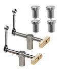 Heavy Duty 2 Pack Bench Dog Clamps With 4 Pack Woodworking Hold Downs Fits 19mm Holes adjustable stainless steel gear close-up.