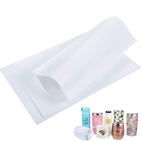 Sublimation Heat Shrink Wrap Sleeves Kit 50 Pieces In 5 Sizes 9x14 8x8 7x11 5x10 4x3 Inch For DIY Tumblers Mugs And More, white film