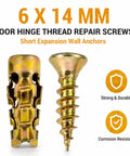 Close-up of 6x14mm expansion anchor screws for Fix Wobbly Cabinet Doors Fast With 6x14mm Expansion Anchor Screws Kit 100Pcs.