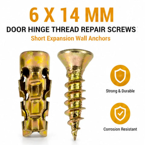 Close-up of 6x14mm expansion anchor screws for Fix Wobbly Cabinet Doors Fast With 6x14mm Expansion Anchor Screws Kit 100Pcs.