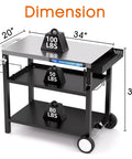 Outdoor Stainless Steel Grill Table 34 Inch Long By 20 Inch Wide With Magnetic Tool Holder Wheels Hooks Side Tray And Handle