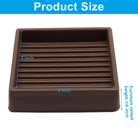 Brown Rubber Caster Cups 2x2 In Non Slip Furniture Feet Protectors 4 Pack dense rubber gripper pad shown with measurements.