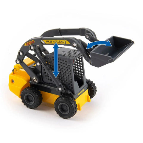 1/32 Scale Ram 3500 Dually Quad Cab With Lowboy Trailer And New Holland L230 Skid Steer Farm Toy Set skid steer loader