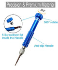 Five In One Pocket Precision Screwdriver Set For Glasses And Electronics With Swivel Head And Non Slip Grip, blue handle
