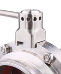 Close-up of Sanitary Butterfly Valve Heavy Duty With Pull Handle For 6 Inch Tri Clamp Stainless Steel 304 Tri Clamp Clover
