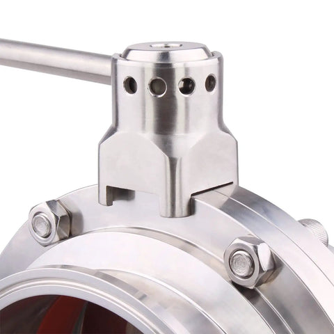 Close-up of Sanitary Butterfly Valve Heavy Duty With Pull Handle For 6 Inch Tri Clamp Stainless Steel 304 Tri Clamp Clover