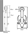 Rustic Black Non Bypass Sliding Barn Door Hardware Kit dimensions diagram for two doors, showing components and measurements.