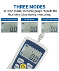 Beefy Digital Force Gauge Dynamometer For Push And Pull Testing, Ultra High Precision And Resolution, Real Time, Peak And First Peak Modes, Four Units N Kg Lb Oz, 20N Capacity, Acceleration Setting For Custom Calibration displayed with modes and screen
