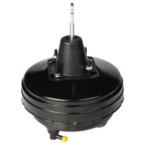 Rock Solid Vacuum Power Brake Booster Fitting For Dodge Nitro 2007 To 2011 Jeep Liberty 2008 To 2012 Wrangler 2007 To 2010 top view of black steel brake booster with mounting studs.
