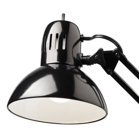 Close-up of 32 Inch Swing Arm Clamp On Desk Lamp Black Finish With LED Bulb Included showing lamp head and adjustable arm.