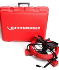 Top Shelf Pipe Inspection Camera Cable Reel Module With Flexible Waterproof Camera Head For Nailing Clogs In Two To Four Inch Drain Lines Recording Video And Photos Right On The Spot in a red case with coiled wire.