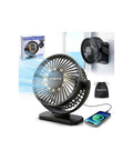 Cruise Ready Magnetic Fan With 12,000mAh Battery, 3 speed portable cabin cooler with LED lights, shown on surface and wall mount.