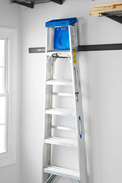 FastTrack Ladder Hook Wall Mount System For Garage Shed And Home Heavy Duty Rust Resistant Steel Organizer securing a ladder
