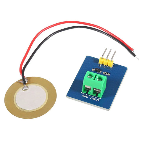 12Pcs Piezo Vibration Sensor Module For Arduino Diy Kit 3.3V Or 5V Analog Ceramic Piezo Element Board With Compact 30mm By 23mm Size For Makers And Hobbyists, showing the sensor and wiring.