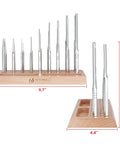 Roll Pin Punch Set With Steel Center Punch And Nail Punch In Beech Block Case displayed front and side view.