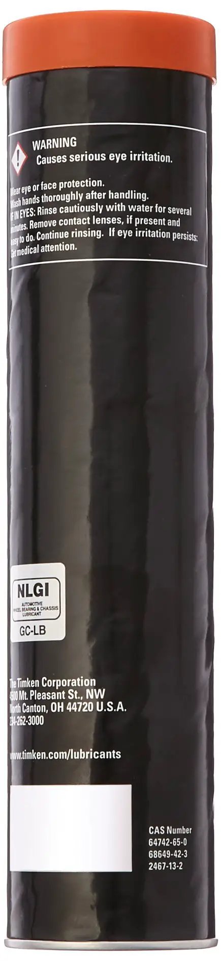 Side view of GR224C Wheel Bearing Grease 14oz Cartridge with red top, showing label details, ideal for automotive hubs and axles.