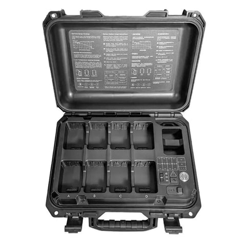 BS30 525W Intelligent Battery Charging Station for Drones with open case showing charging slots and control panel