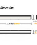 Dimensions diagram of 32.3 Inch Modern Rectangle Black Matte LED Vanity Light Over Mirror Bar 4000K Daylight Wall Sconce For Bathroom.