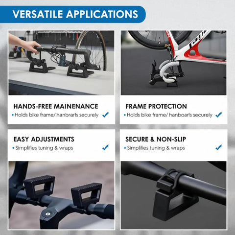 Two-Pack Portable Bike Repair Stands With Quick-Release Handlebar Support showing versatile applications in a grid layout