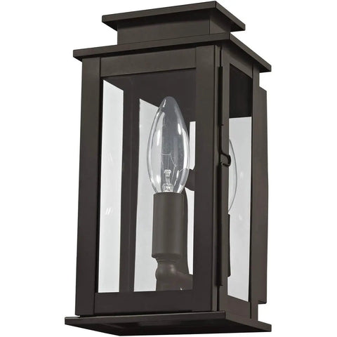 Transitional One Light Outdoor Wall Lantern in Bronze Dark Finish with Clear Glass Princeton Collection front view.